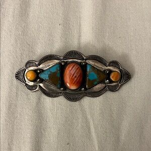 VINTAGE NAVAJO-STERLING, SPINY OYSTER & TURQUOISE broach/pin